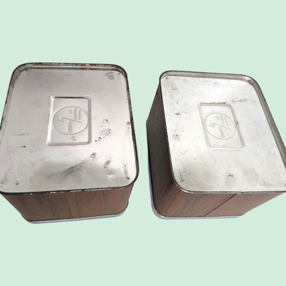 Vintage Coffee and Tea Tins Storage containers faux wood pattern & steel x2 - Picture 2 of 6